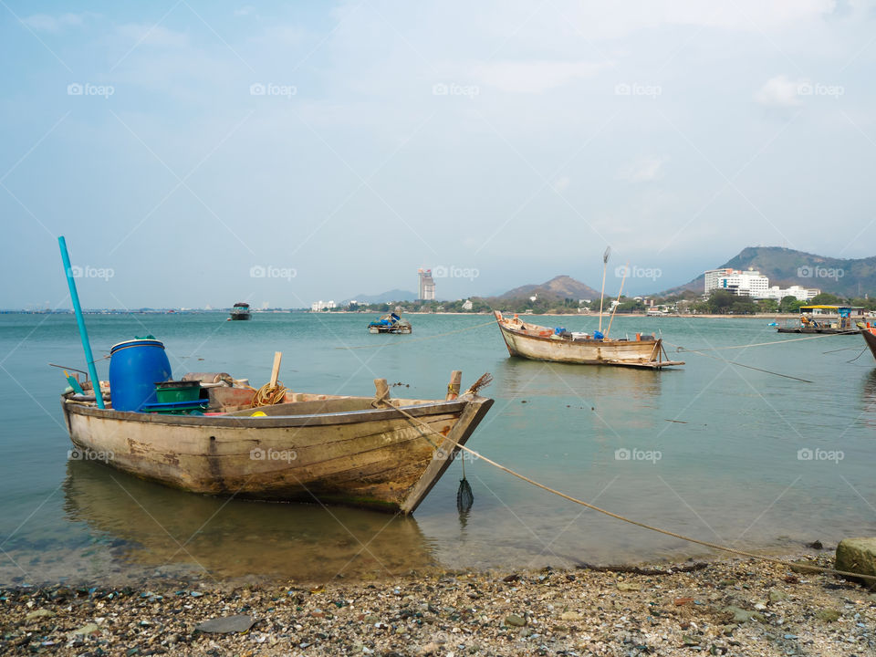 Anchored fishing boat