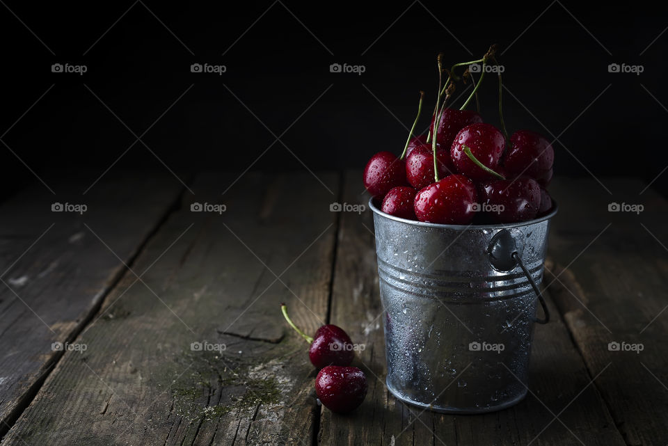 Fresh cherry in a backet