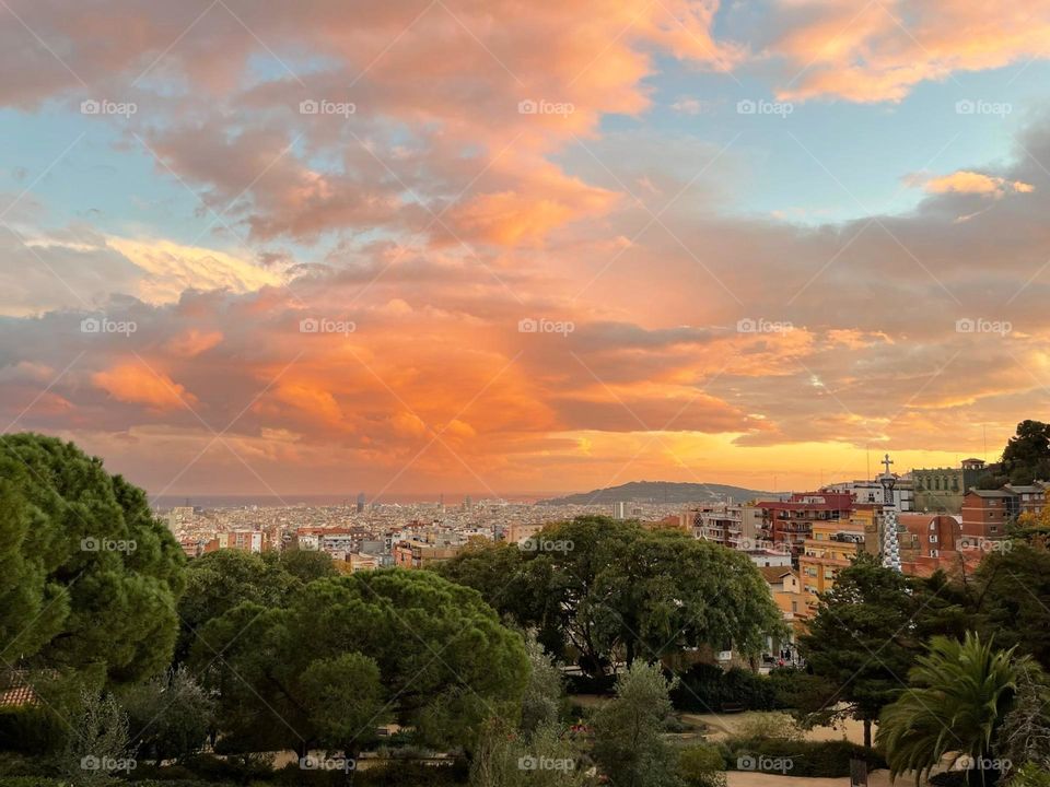 Orange sky on Barcelona