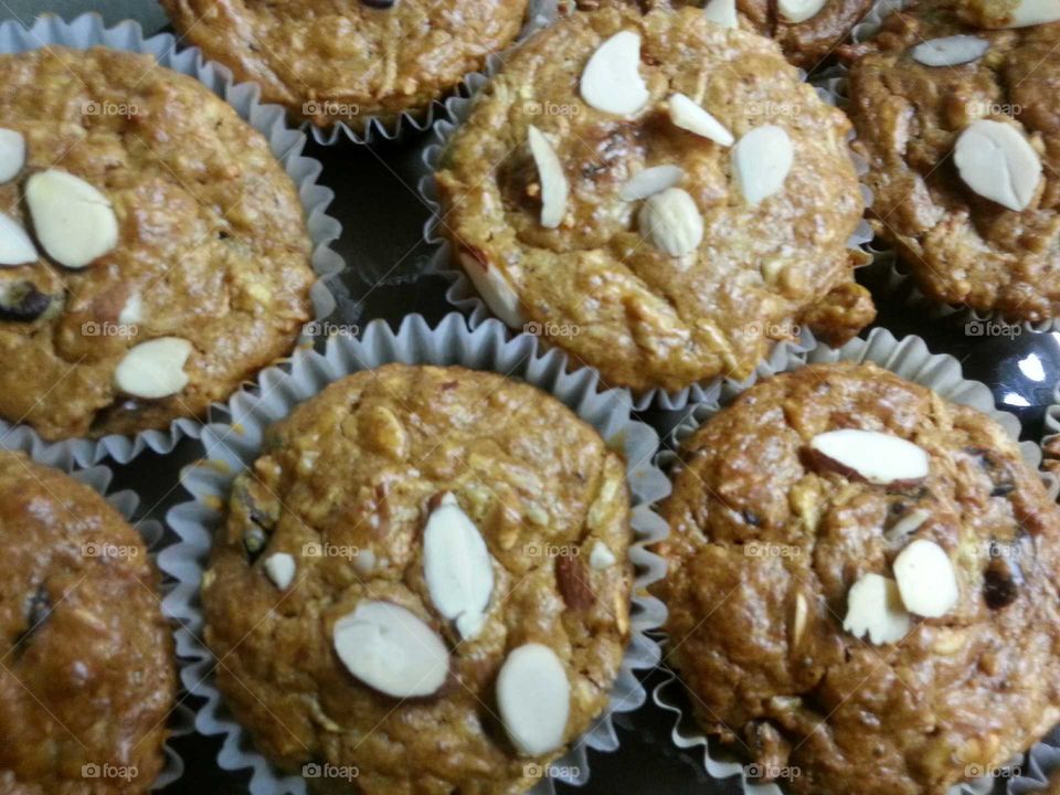 Muffins. Freshly baked delicious 
morning glory muffins just out of the oven