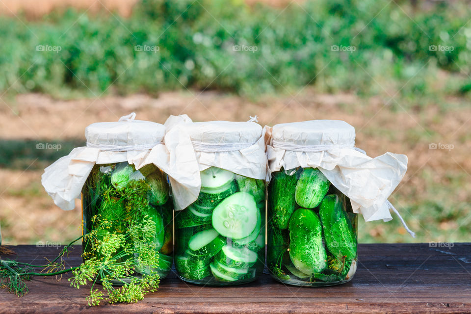 Pickled cucumbers. Pickled cucumbers made with home garden vegetables and herbs
