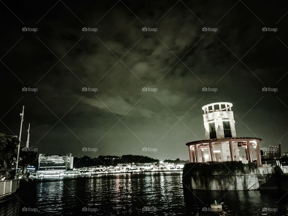 Night view of cityscape across river
