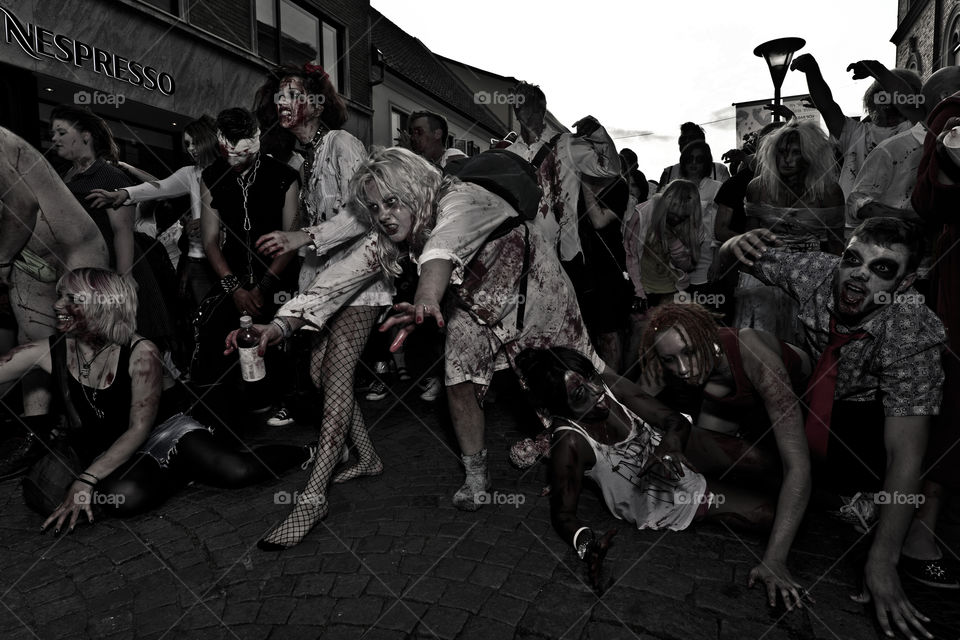 Zombie walk in Sweden. The undead took over the town of Malmö.