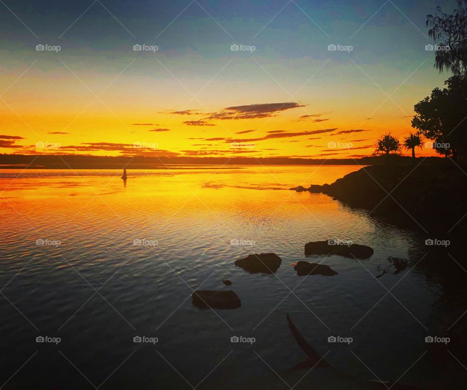 Sunset at the river in the tropical east coast of Australia 