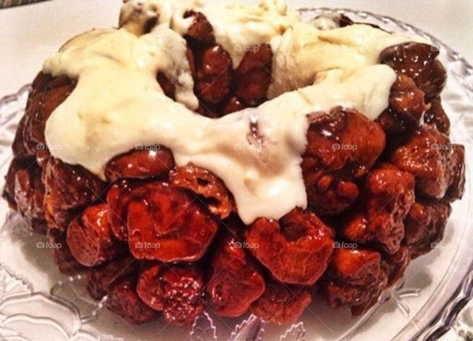 Gingerbread monkey bread with Jack Daniel's cream cheese vanilla glaze, Winter 2016. 