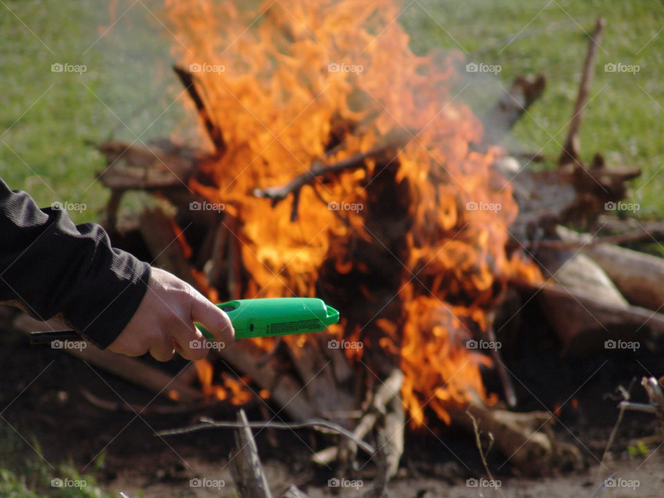Fire Starter . Spring bonfire started.