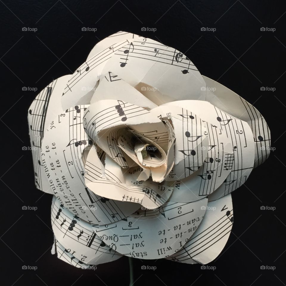 Paper flower craft handmade out of sheet music 
