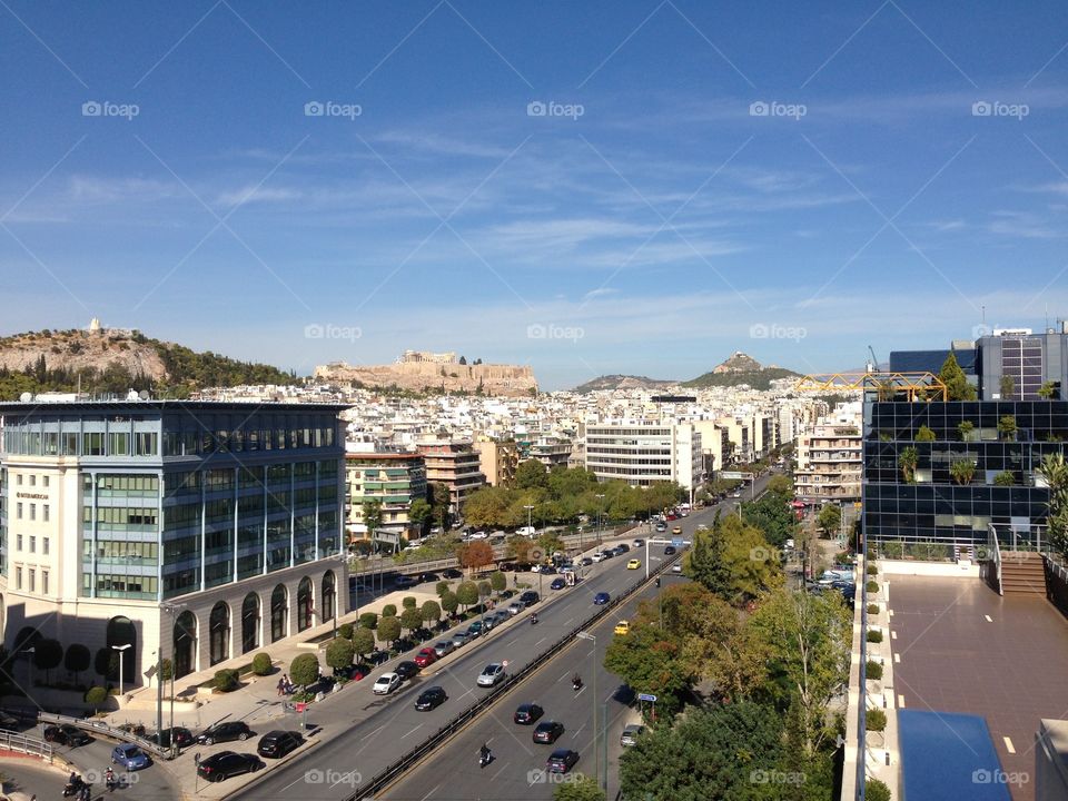 City view from the club lounge at the Atheneum Intercontinental hotel, Greece