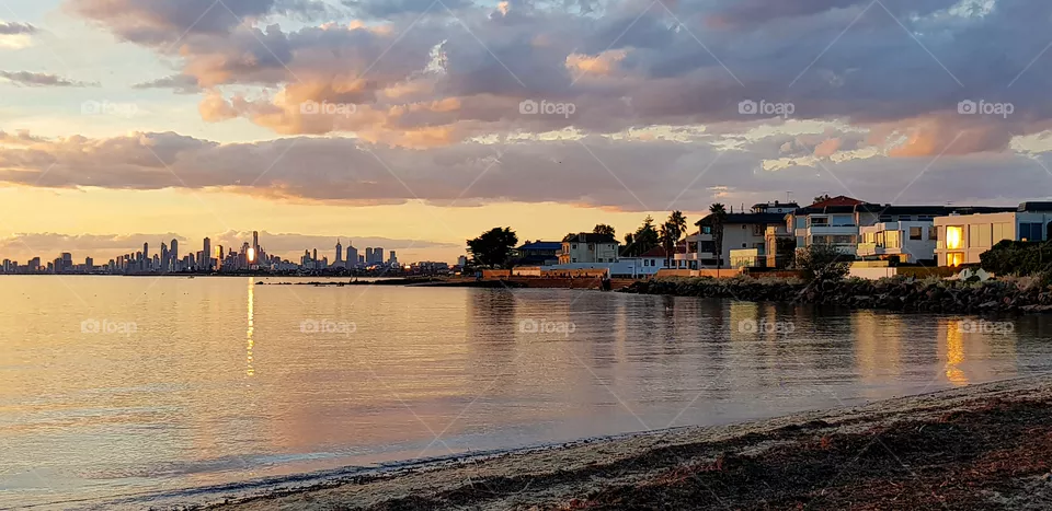 Brighton beach at sunset