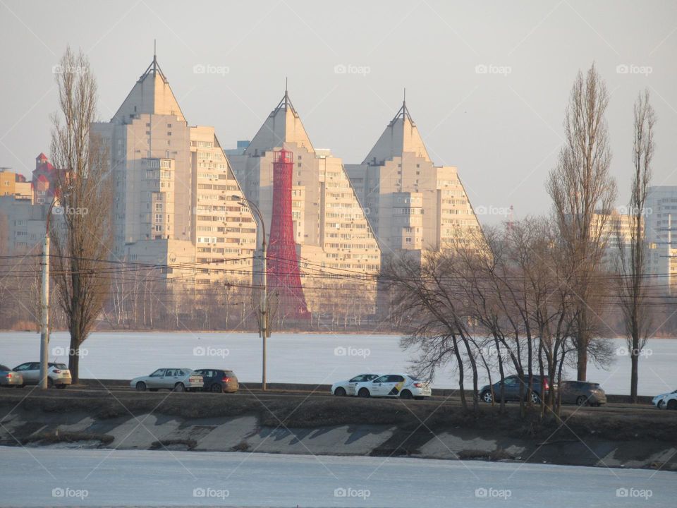 spring is coming, the ice is melting on the river, the sun is warming, nature is awakening from sleep, the city of Voronezh on the river