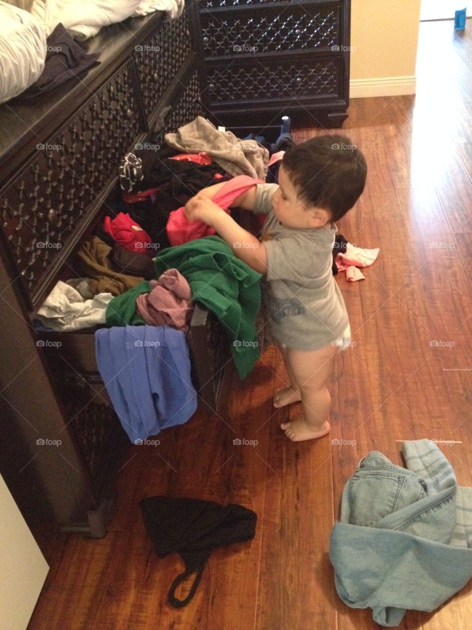 Making a mess. Clothes
