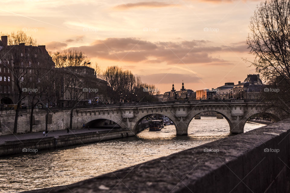 Sunset at Seine river, bridge, Skyline... when you travel around the world you are a traveler, no a tourist