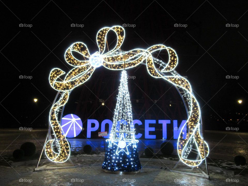 Christmas street decorations in the city of Voronezh, Russia