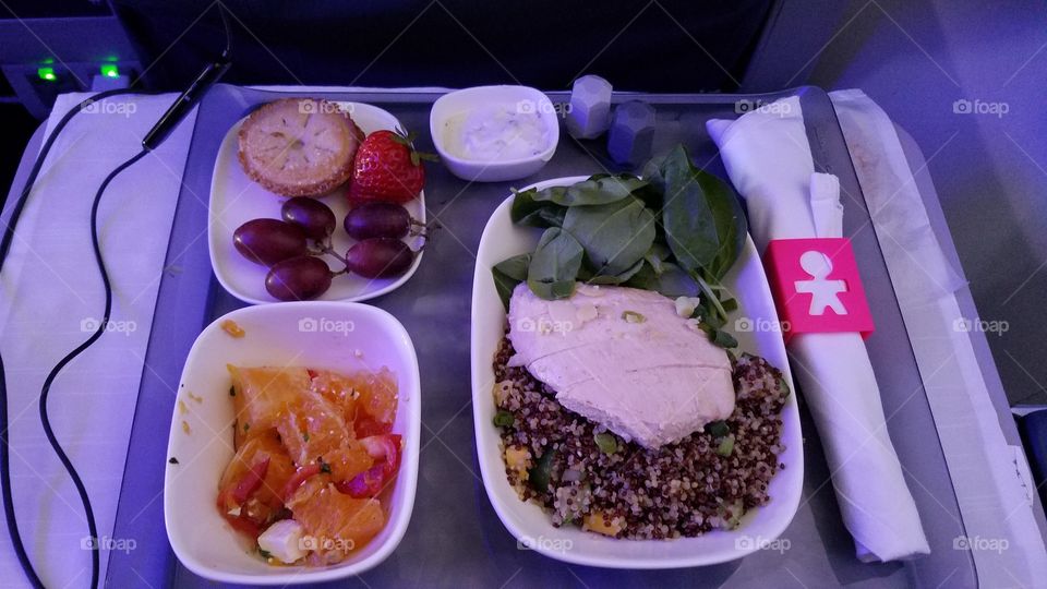 Delta First Class Meal: Quinoa and chicken salad