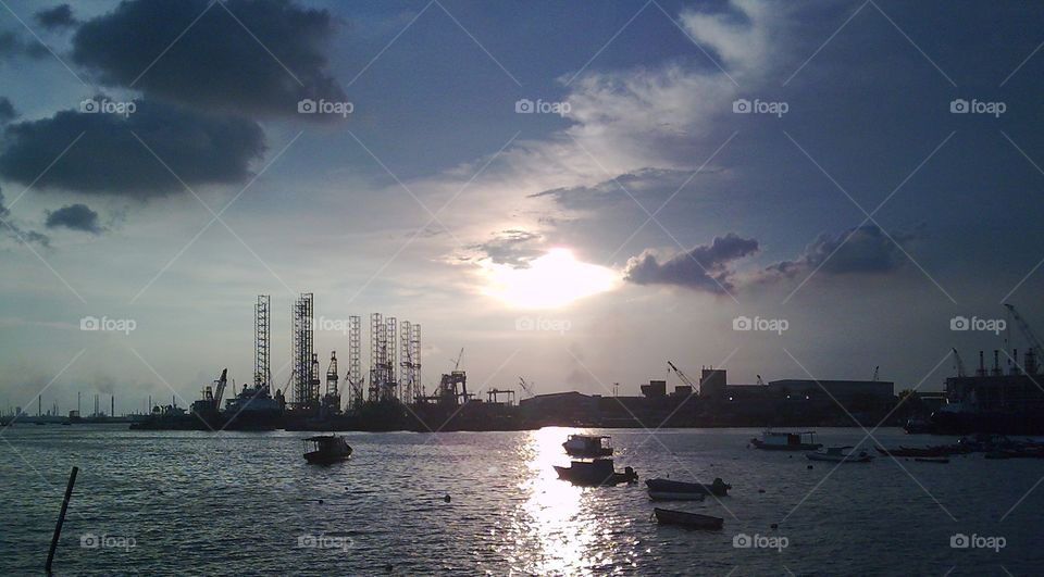 Sunset at shipyard