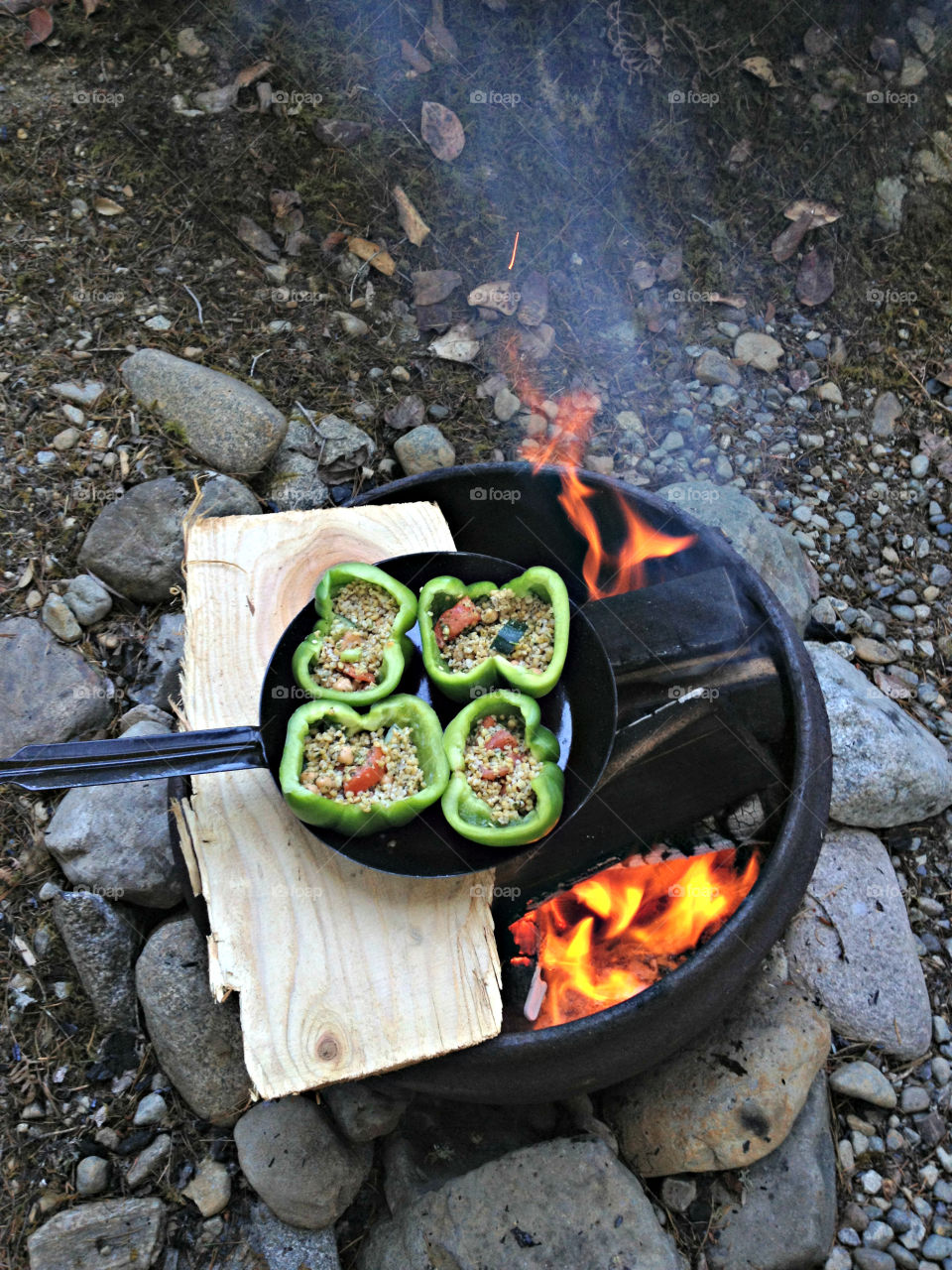 Cooking Stuffed Peppers on the Campfire