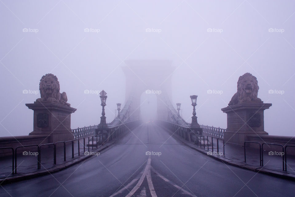 A foggy bridge in Budapest