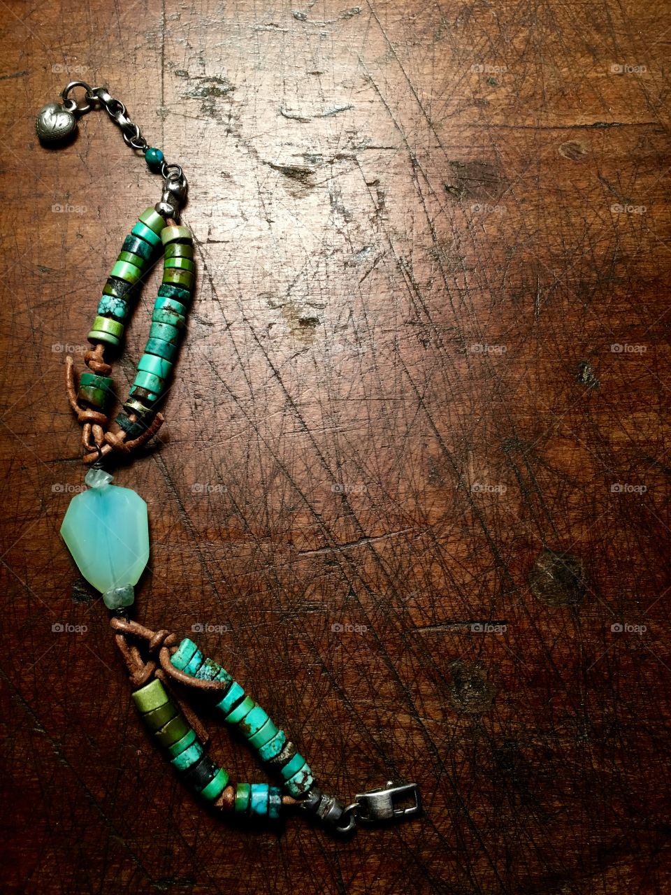 Turquoise beaded leather bracelet 