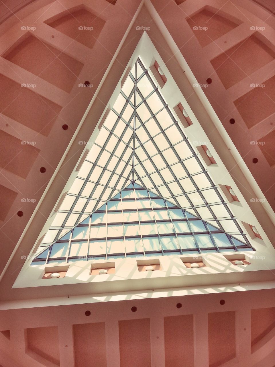 triangle window. large overhead window sky light in Atlanta Georgia convention center