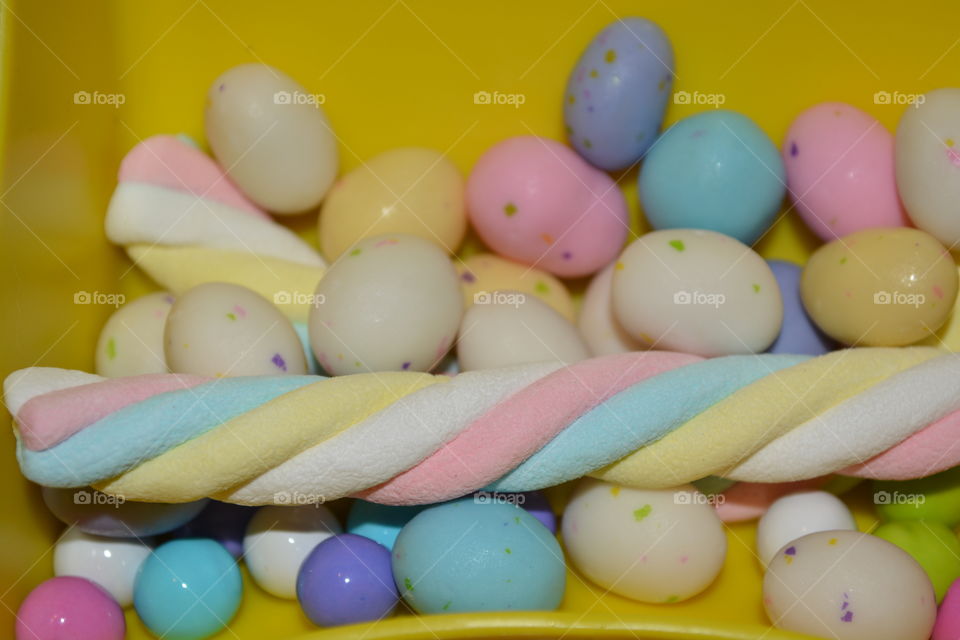 Colorful Easter candy that are grouped together 