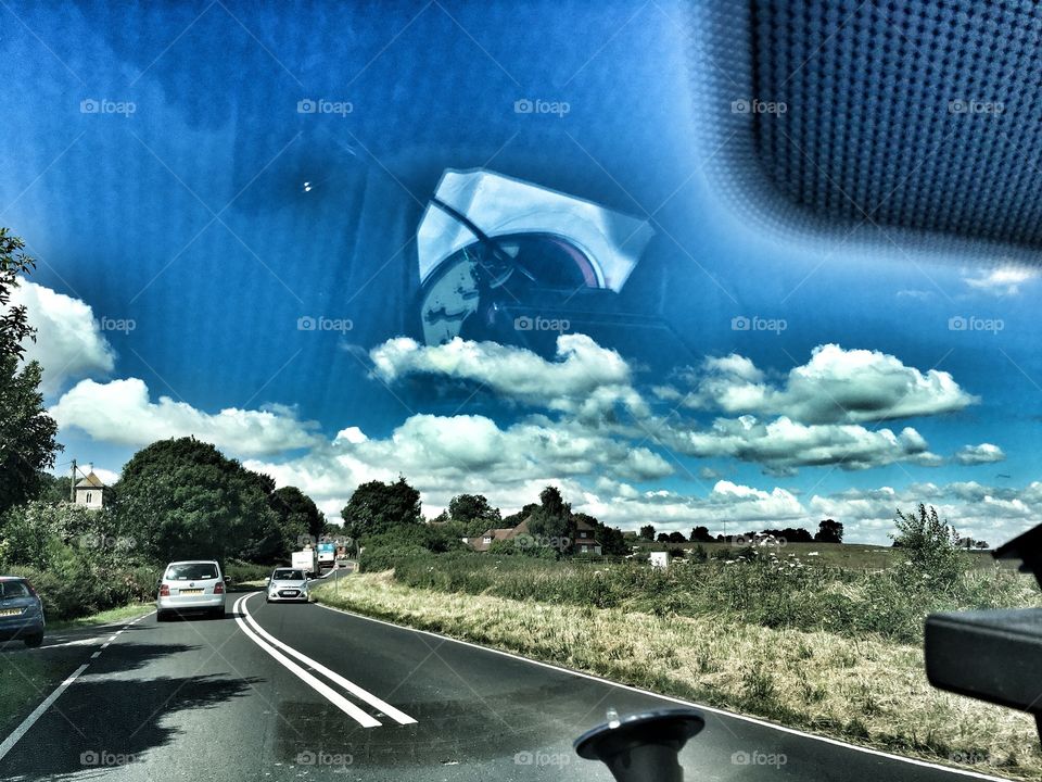 A beautiful Vista of the summer sky in the car en route to Hastings