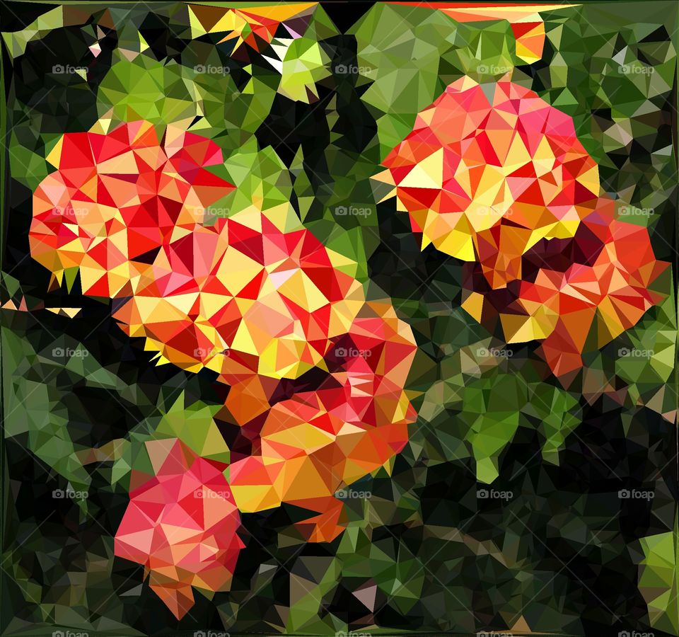 abstract art, bell flowers on a tree. flowers. tree. leaves. Garden.