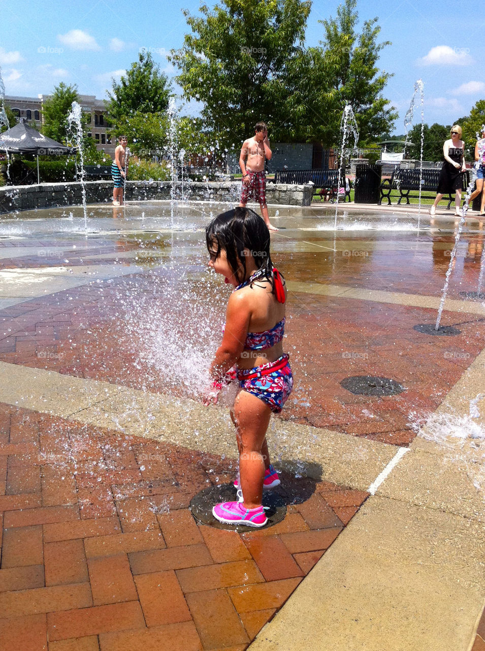 girl children play fun by cable