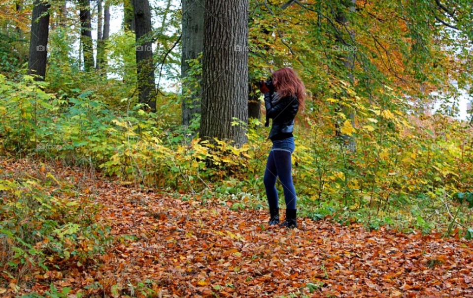 girl leaves fall autumn by merethe