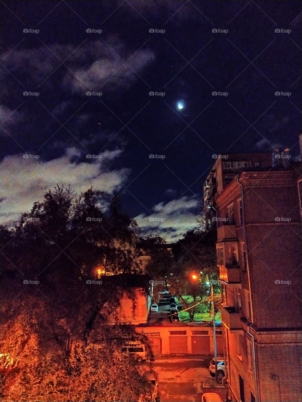 The moon is night in the city