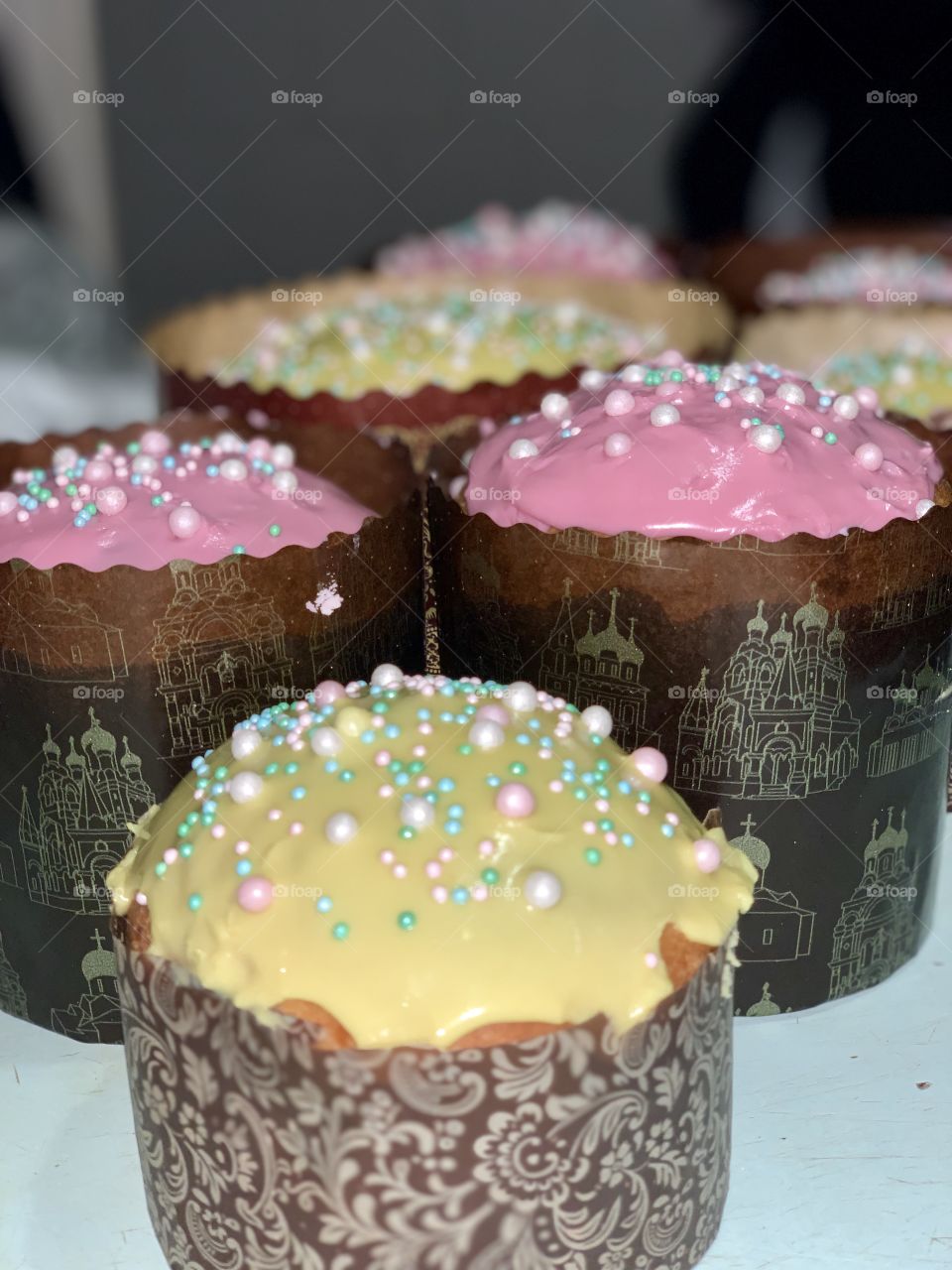 Easter cakes with colored icing