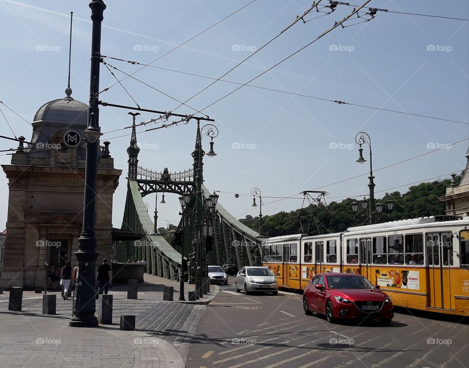 Budapest street, Liberty Bridge and tram