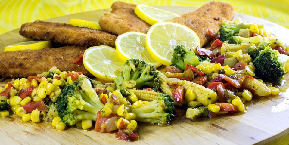 fish and vegetables. healthy and delicious lunch of fish and vegetables