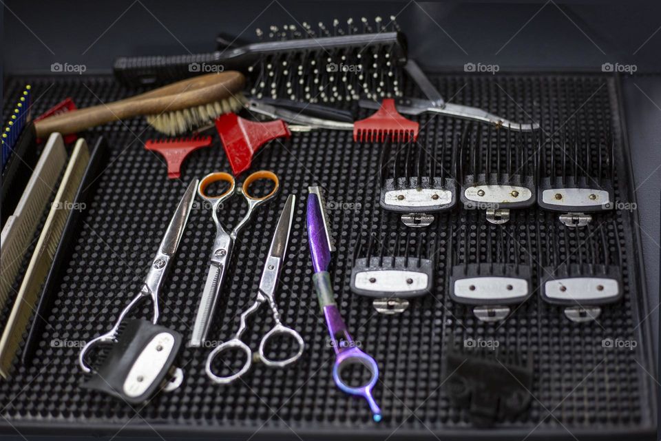 Barber’s tools for cutting and shaving hair 