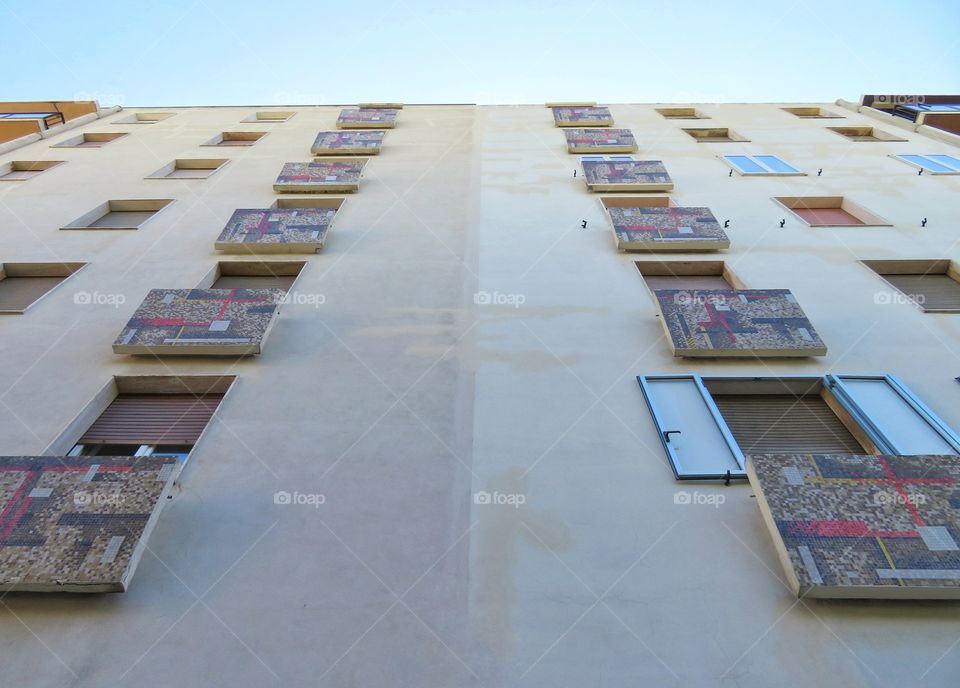 rectangle shaped building
 windows view from below