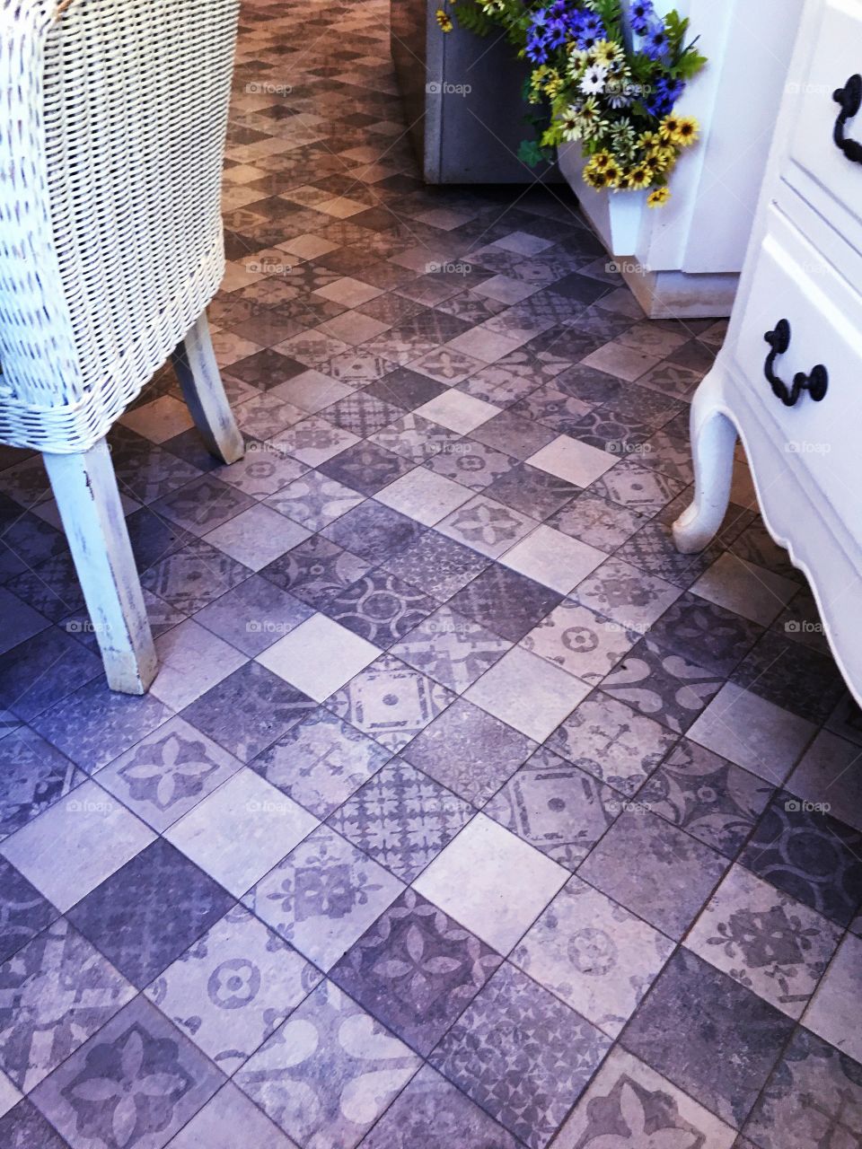 Vintage floor tile in cafe