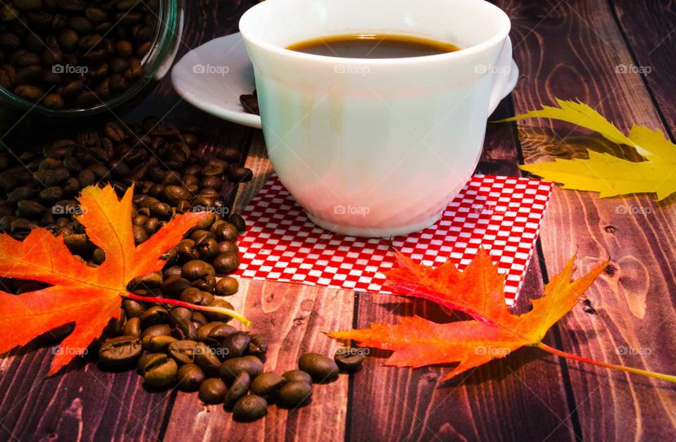 coffee been still life on wooden background