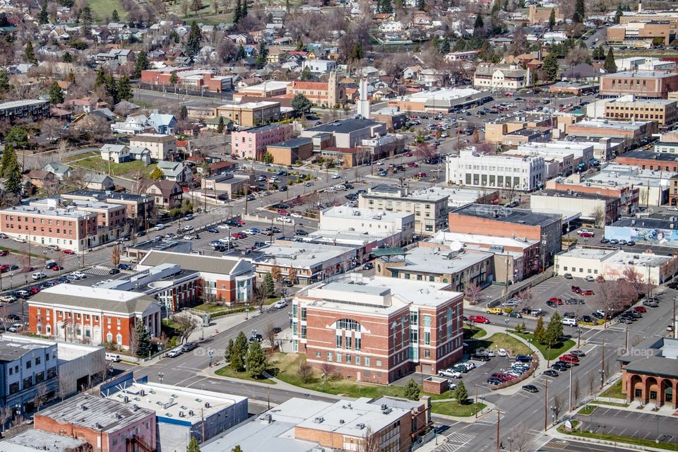 Aerial of Downtown Klamath Falls, Oregon, USA.  