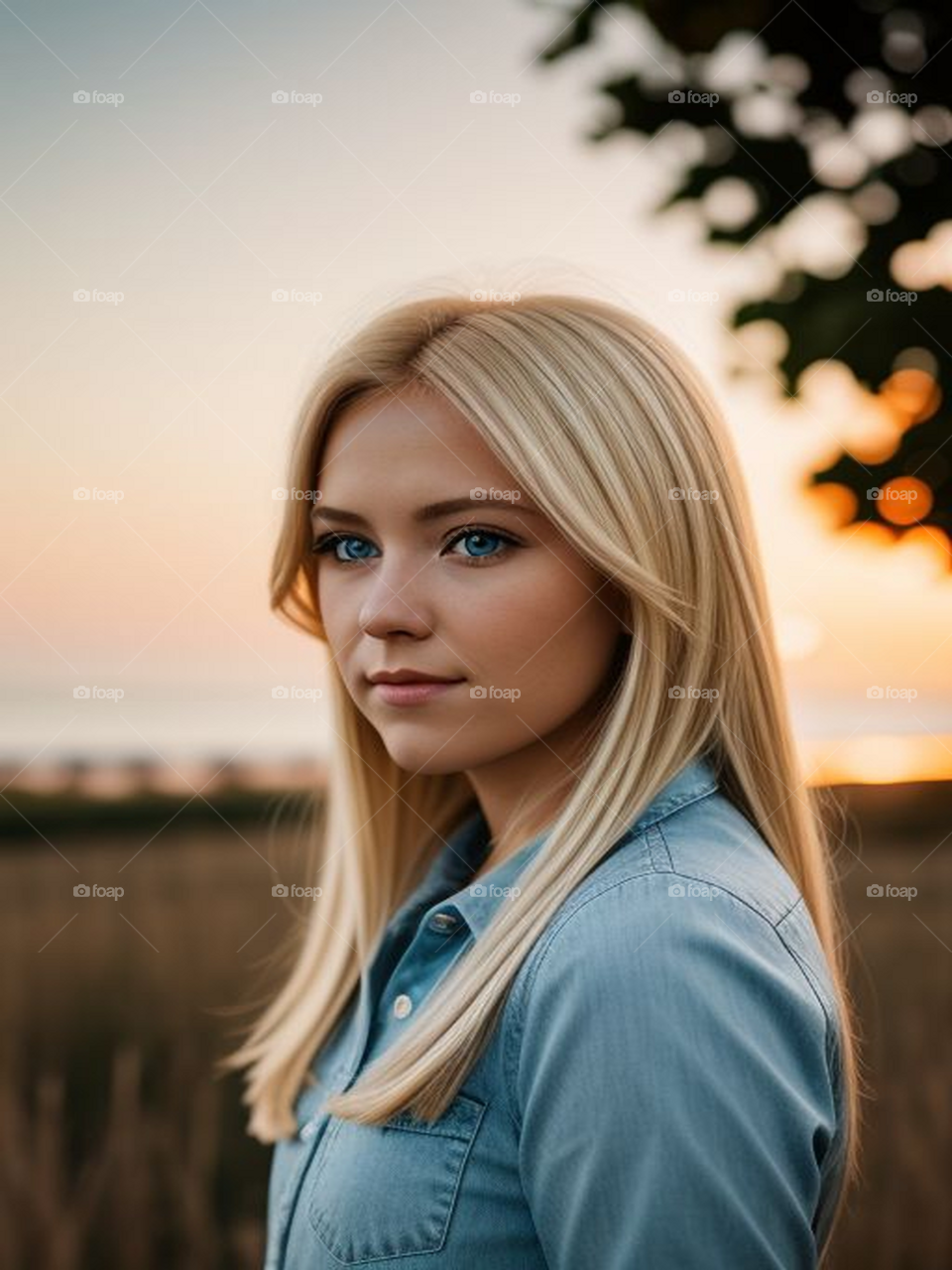 Beautiful blonde girl contemplating the sunset