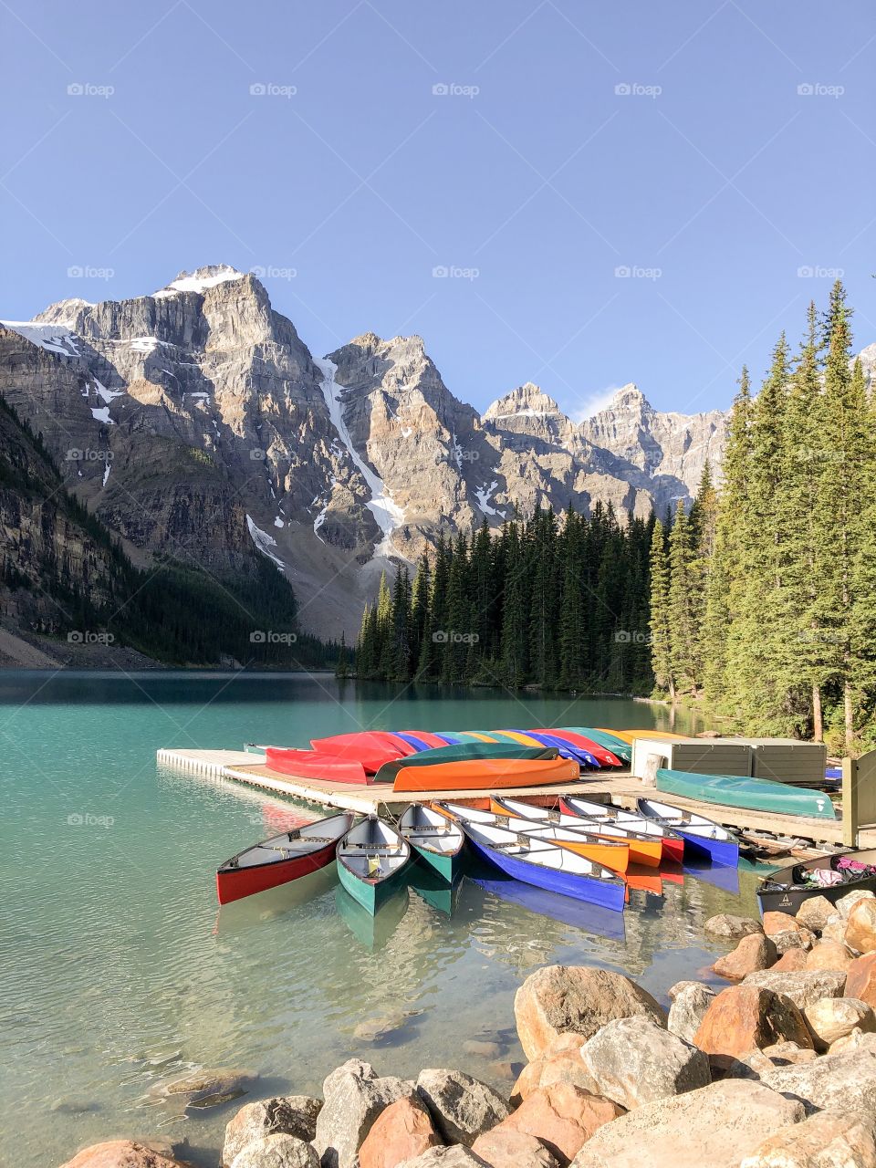 Colorful Canoes at Moraine lake