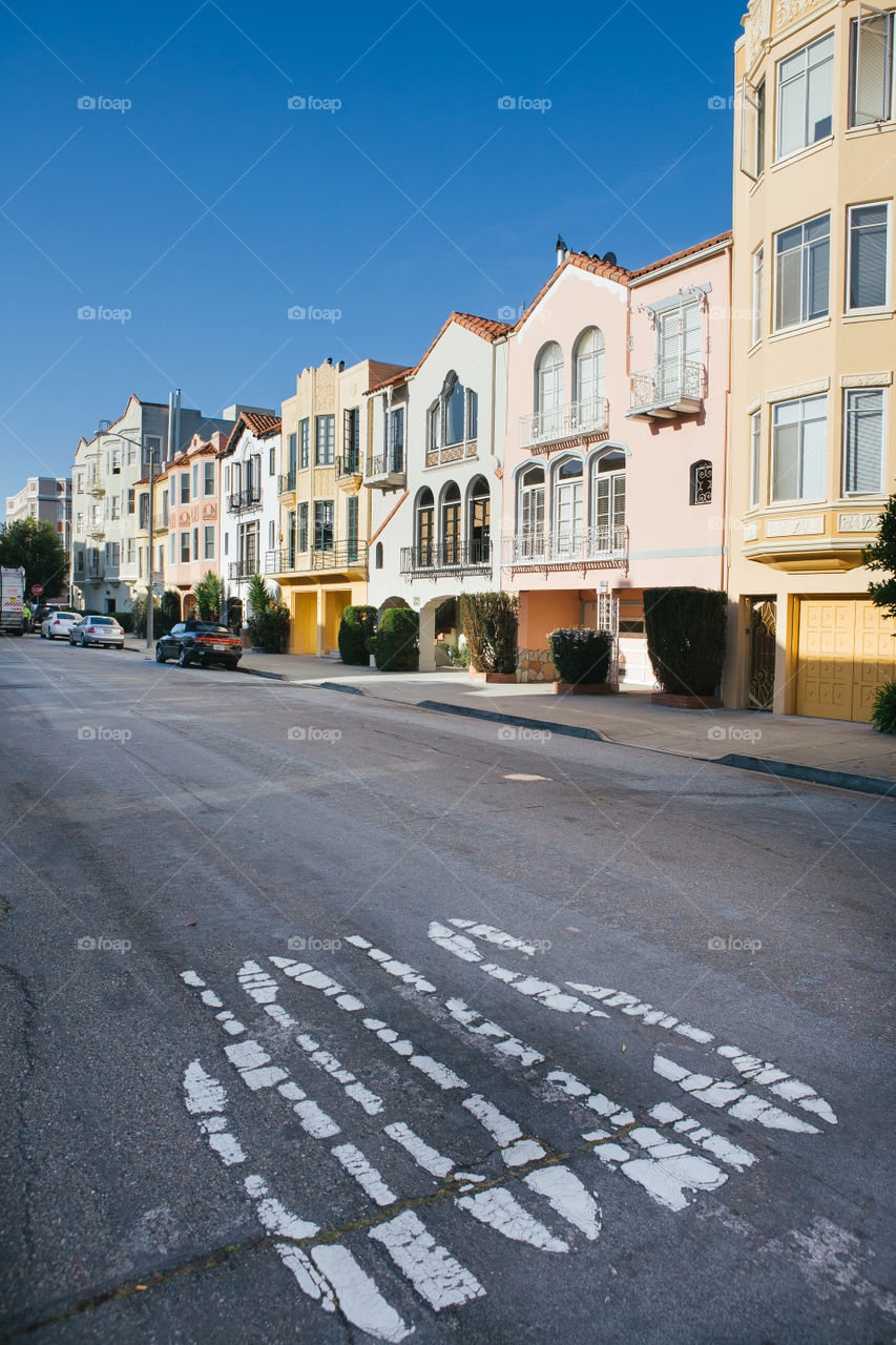 Empty street in a residential neighborhood of San Francisco