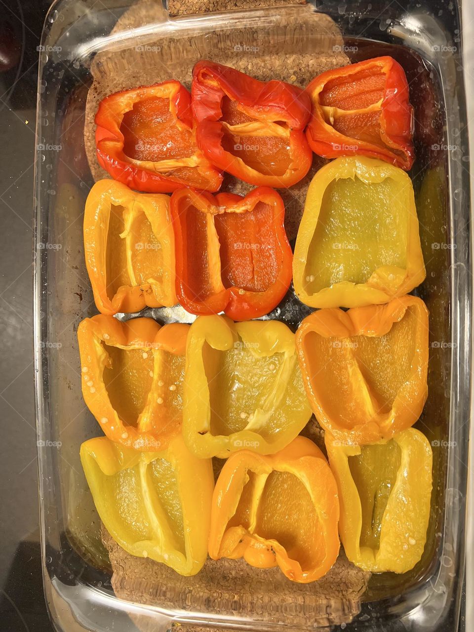 Red and yellow peppers.