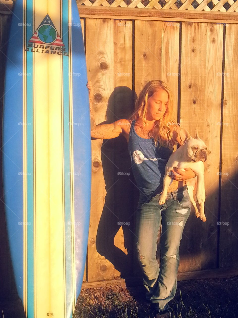 girl dog surf