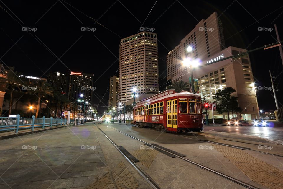 Cable car in New Orleans Louisiana USA at night