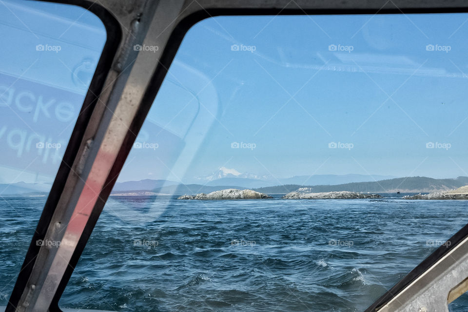 View of Mount Baker and the San Juan Islands from a boat