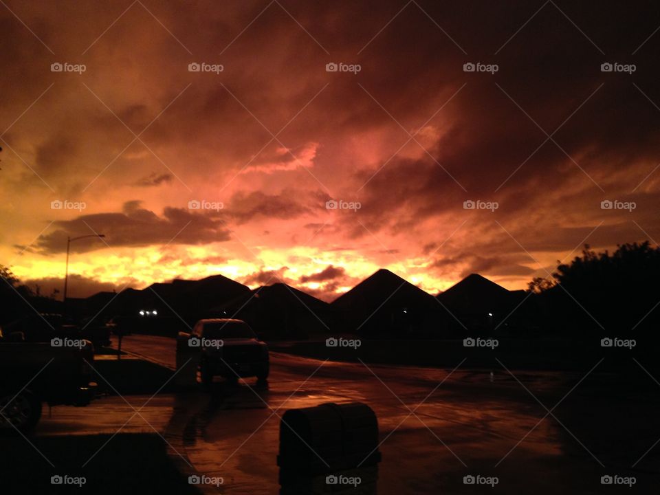 Sky on Fire. a day of severe thunderstorms finally came to an end, leaving this "sky of fire" in it's wake. 100% unedited photo. 