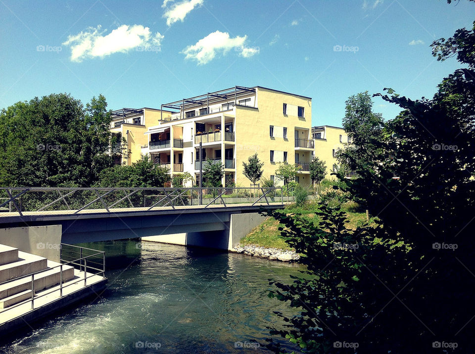 sky clouds trees water by lexlebeur