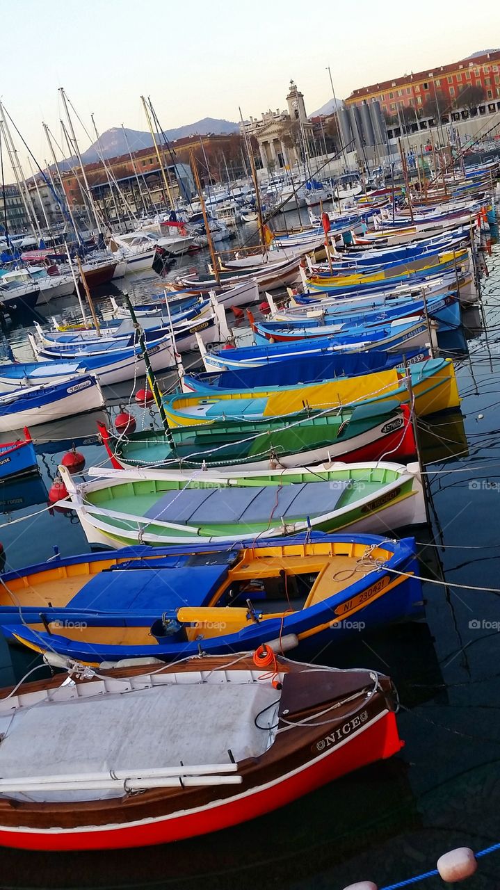 colorful boats in the port of Nice, France.