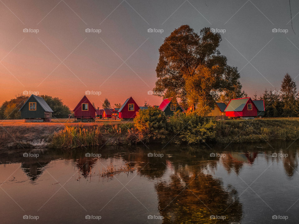 autumn sunset in a river