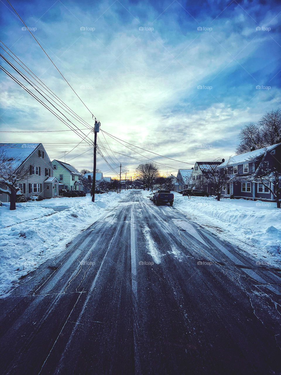 Wintery New England street 