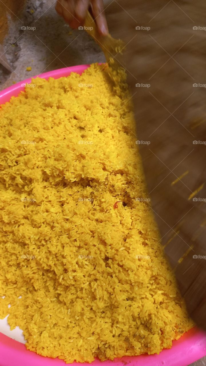 This dish is made from rice cooked together with turmeric and coconut milk and spices